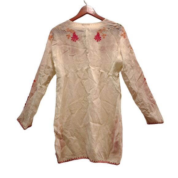 Johnny Was Women Cream Embroidered Cupra Rayon Keyhole Neck Tunic Top Size Small - Picture 2 of 10